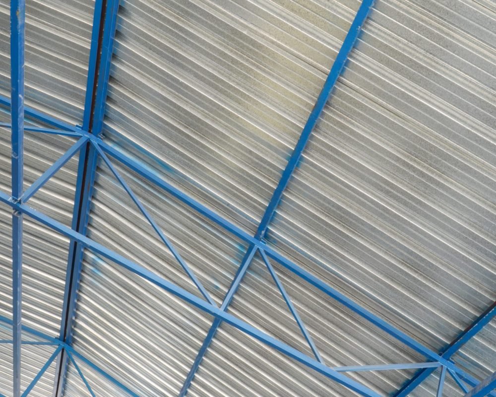 metal roof construction of an industrial facility, inside view